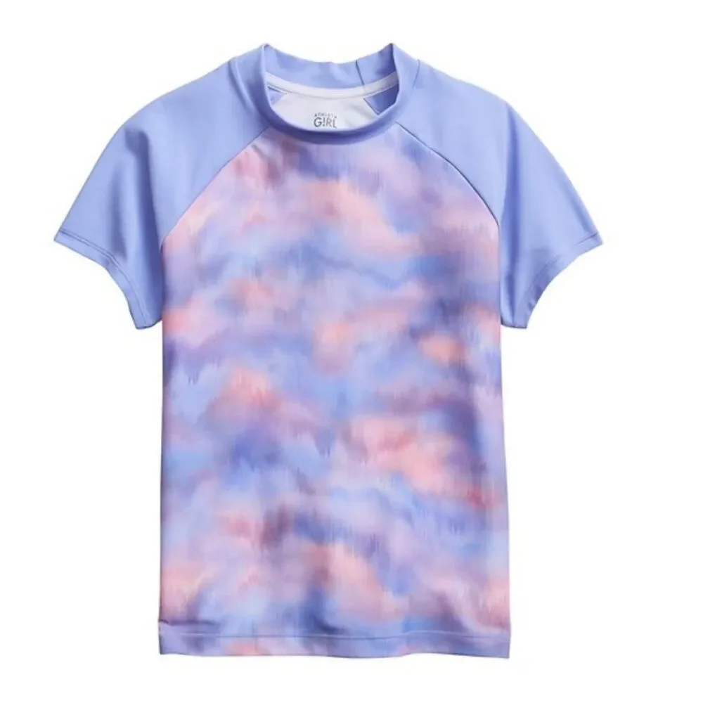 Athleta Girl Mock Neck Rashguard Swim Top Color Sunset Blue and Pink Size XL